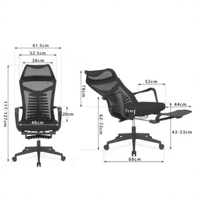 Cadeira de Escritório Executiva Ergonômica, Encosto em Tela, Reclinável, Preta