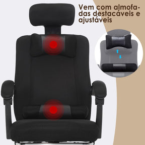 Cadeira de Escritório Ergonomica Girável, Cadeira de Home Office Encosto Ajustável, com Suporte para Pescoço e Cintura, Sem Pés, Preto