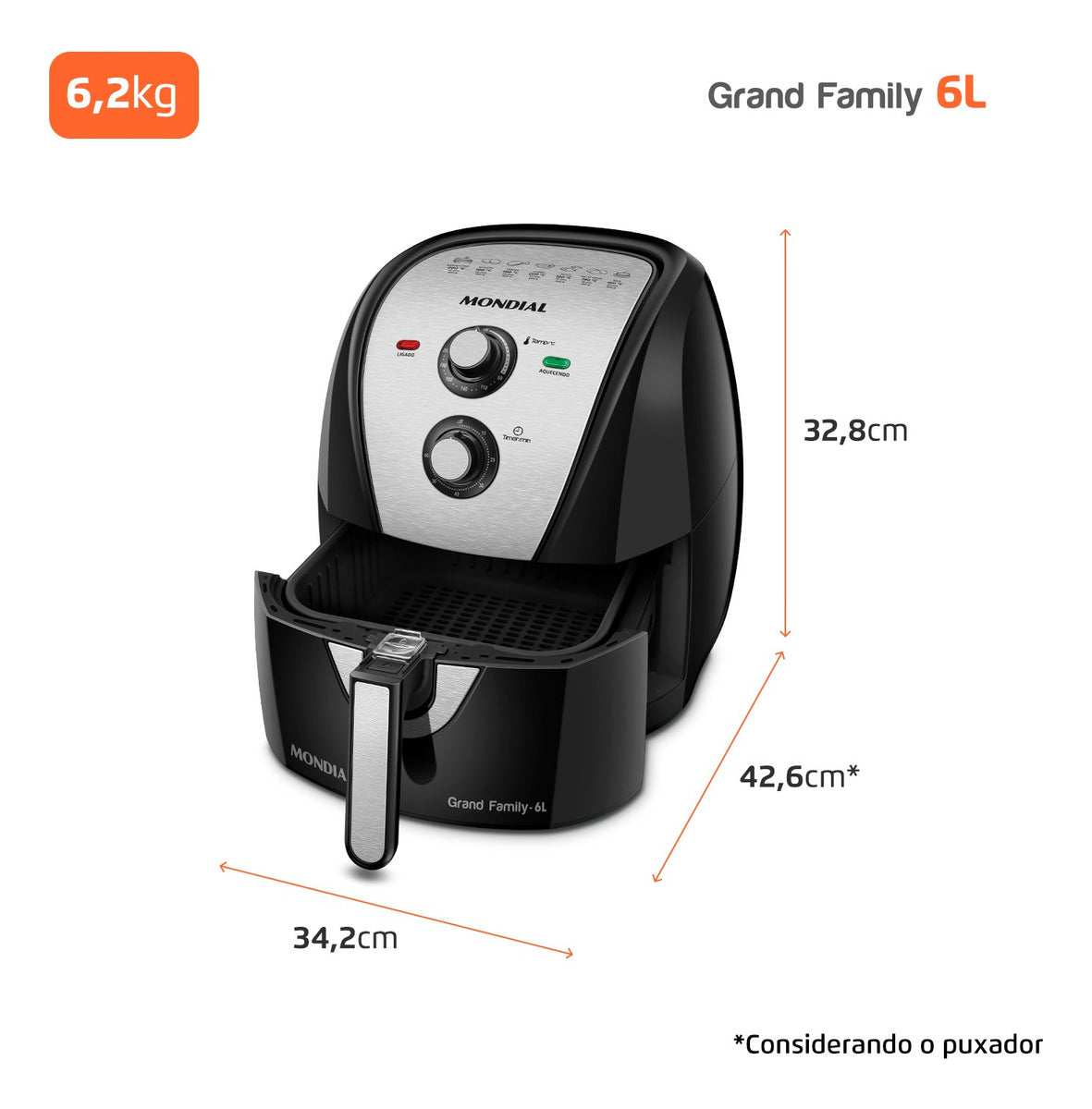 Fritadeira Sem Óleo Air Fryer 6l Afn-60-Bi 1900w Preto/inox