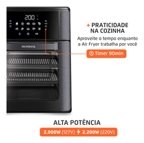 Fritadeira Air Fryer Forno Oven 12l Afon-12l-bg Preto