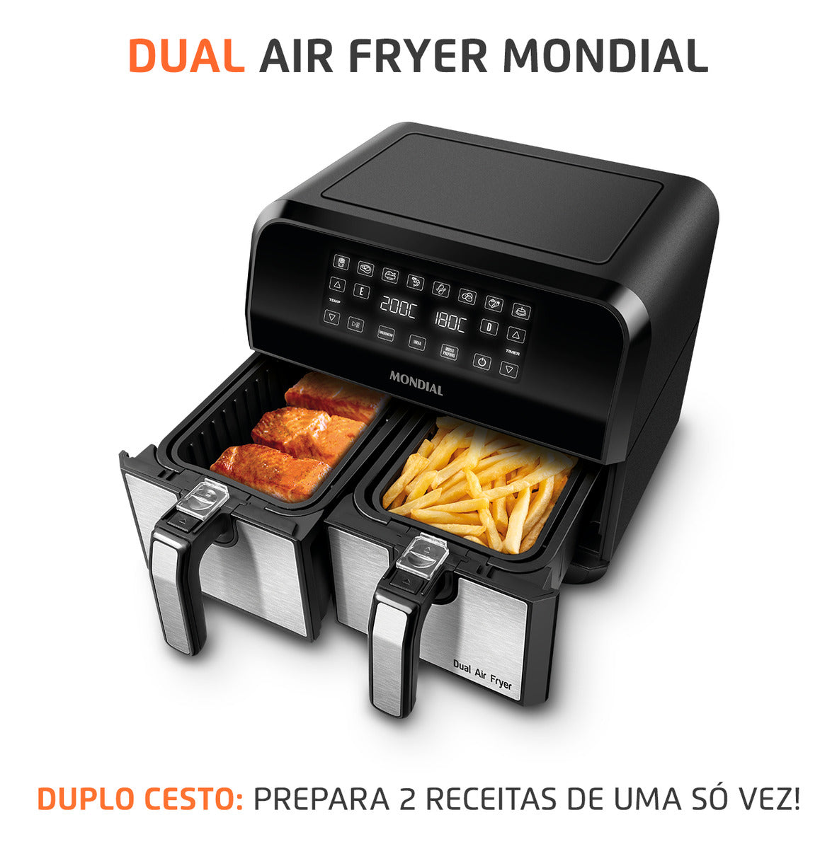 Fritadeira Dual Duplo Cesto 8L Preto/Inox 2000W AFD-01-BI