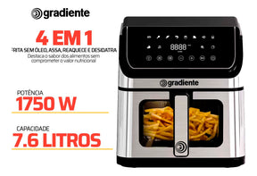 Fritadeira Eletrica Sem Óleo Airfryer 7,6 Litros Grand Prime Gradiente Cesto Removível Inox Com Timer 127V