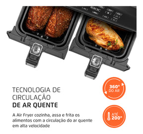 Fritadeira Dual Duplo Cesto 8L Preto/Inox 2000W AFD-01-BI