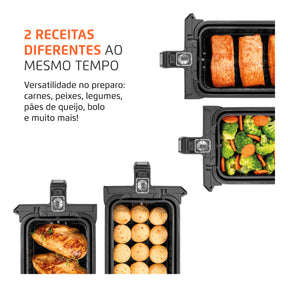 Fritadeira Dual Duplo Cesto 8L Preto/Inox 2000W AFD-01-BI