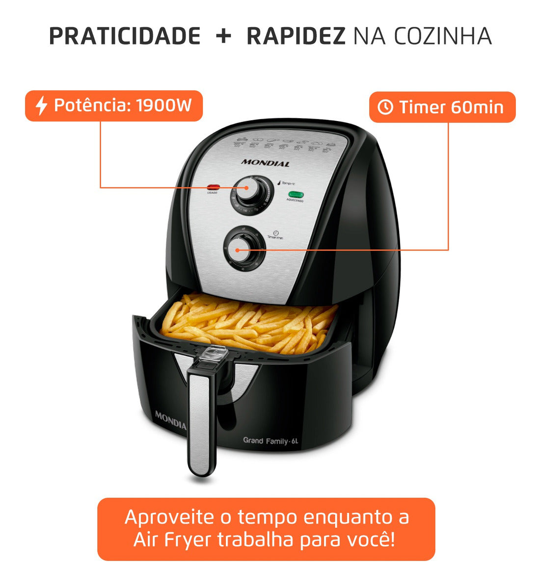 Fritadeira Sem Óleo Air Fryer 6l Afn-60-Bi 1900w Preto/inox