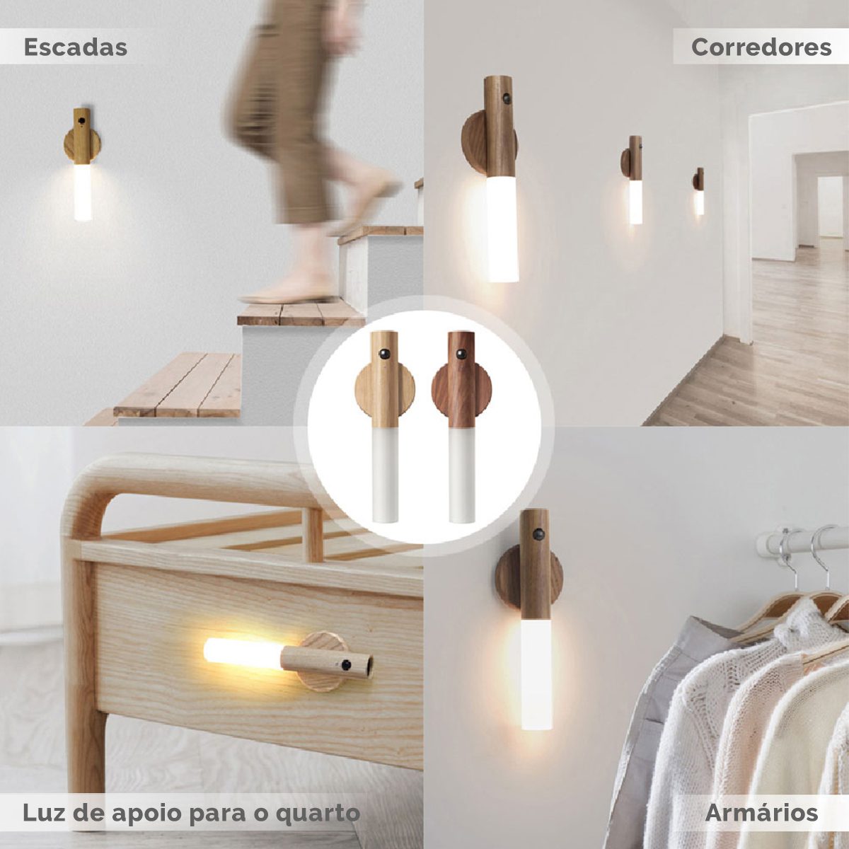 StickLamp™ Luminária Led com Sensor de Movimento Bastão de Madeira